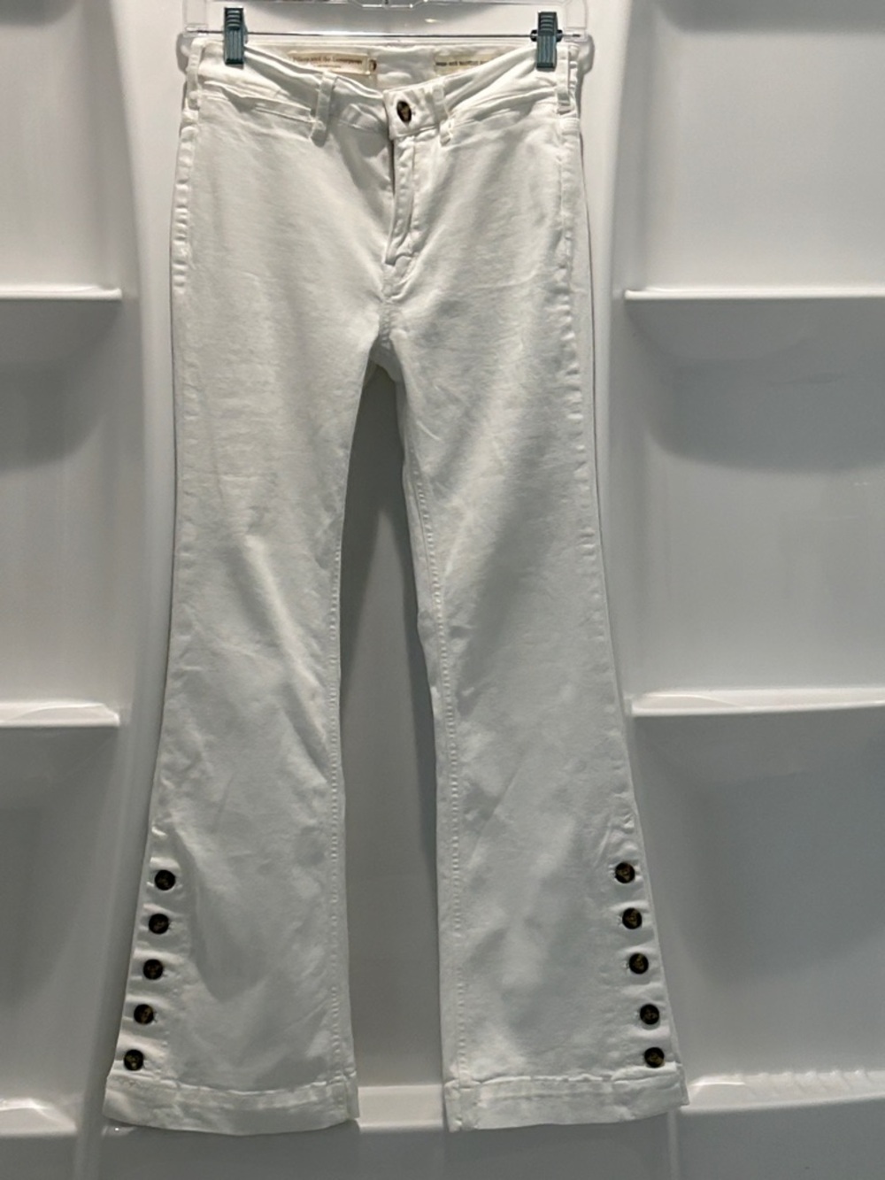 Anthropologie White Wide-Leg Button Hem Jeans Size 26 Petite